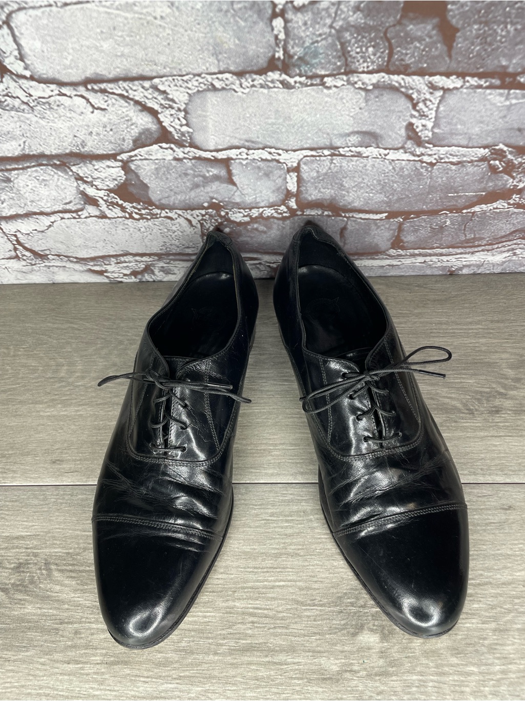 Vtg Florsheim Black Patent Leather Oxford Lace Up Dress Shoes Men’s Sz 9.5d Us